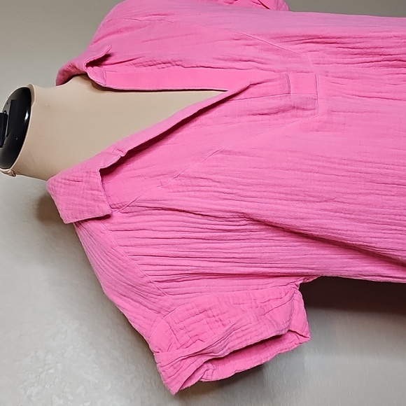 J. Crew Gauze Popover Short Sleeve‎ Pink Dress Medium - Picture 3 of 9
